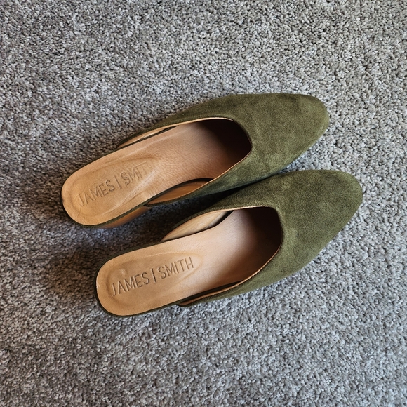 JAMES | SMITH 'Cafe Society' Mules - Green Suede - Picture 2 of 8